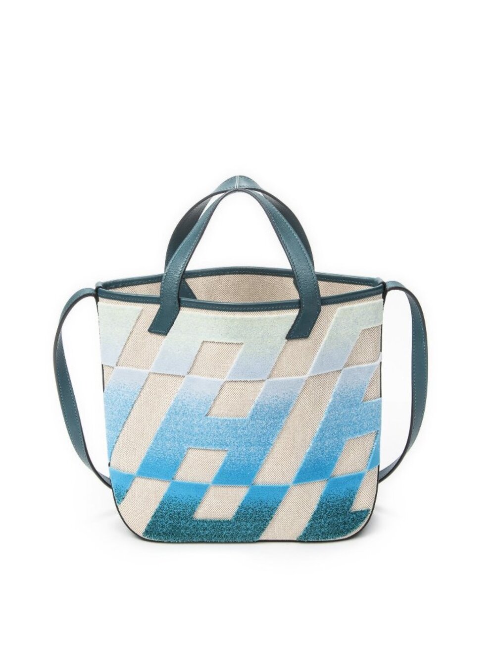 Hermes Cabas H en Biais Blue Izmir Beige Toile Shoulder Bag